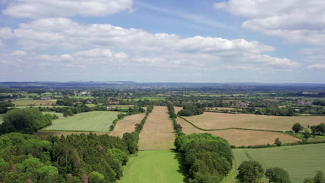 Aerial-Flyover-of-an-Tree-Lined-Avenue-of-Fields-with-Views-of-the-Vale-of-Pewsey---Salisbury-Plain-in-England,-UK-on-a-Sunny-Summer’s-Day