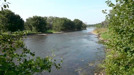 flowing-river-under-blue-morning-sky-in-wetlands-4k