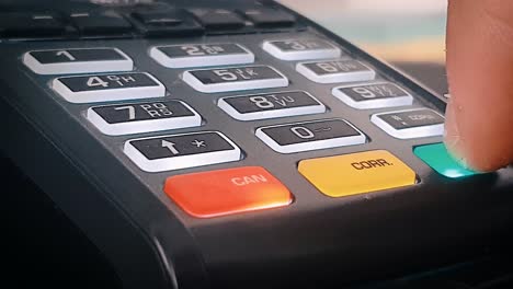 Entering-number-1859-on-pos-terminal-for-a-purchase-contactless-payment