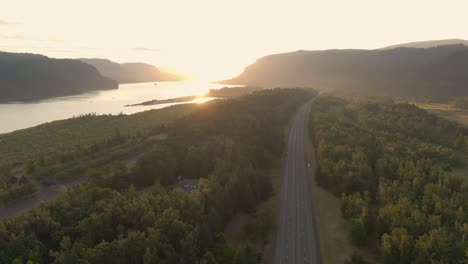 Beautiful-Aerial-View-of-Columbia-River-during-a-vibrant-summer-sunrise