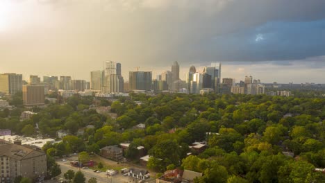 Drone-time-lapse-headed-north-towards-Midtown-Atlanta-at-sunset