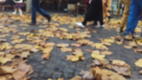 Out-of-focus-legs,-walking-by-autumn-season-in-Mainz