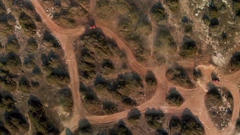 Wide-aerial-view-of-ATVs-having-fun-in-on-the-dirt-trails-in-Cavo-Greko