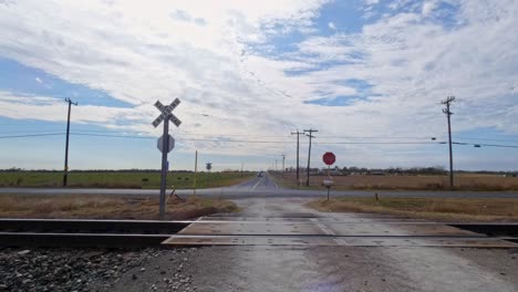 Timelapse-filmed-at-a-railroad-crossing-in-the-rural-remote-area-of-Texas