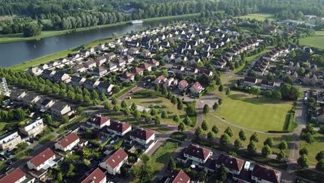 Drone-view-of-a-playground-in-a-park-in-Dronten,-Flevoland,-The-Netherlands