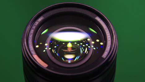 Close-Up-of-DSLR-Camera-Lens-In-Green-Background