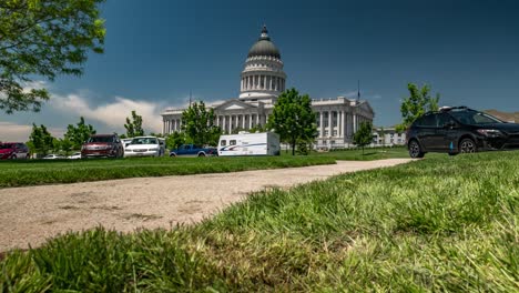 Time-lapse-of-the-Salt-Lake-City-State-Capitol-Building-with-flags-flown-at-half-mast-such-as-after-a-death,-terrorism-or-school-shooting