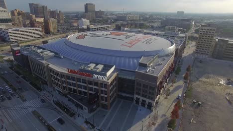Drone-footage-rising-up-over-Little-Caesars-Arena