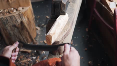 Tracking-Shot-of-Artisan-Craftsman-Carving-Wood-on-Lathe