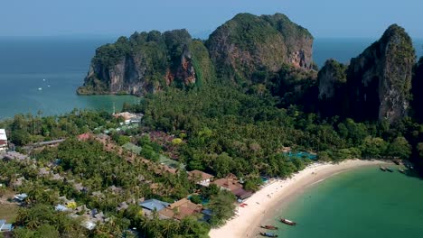 Beautiful-aerial-reveal-of-Railay-Beach,-Ao-Nang,-Krabi,-Thailand