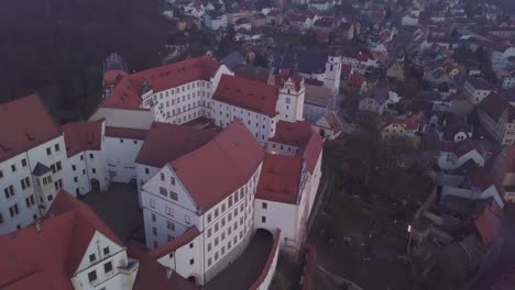 Aerial-view-of-castleon-a-hill-in-an-old-medieval-German-town