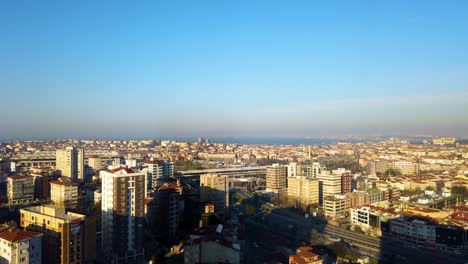 Sunrise,-Timlapse,-View-of-the-Istanbul-Bosphorus-and-Kadikoy-cityscape