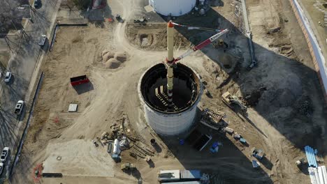 Aerial-view-of-men-working-on-tower