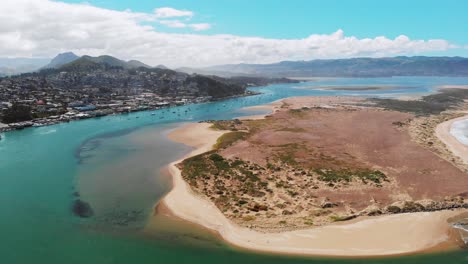 Drone-flying-over-Morro-Bay,-USA