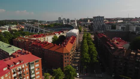 Aerial-footage-over-Gothenburg-City-in-Sweden
