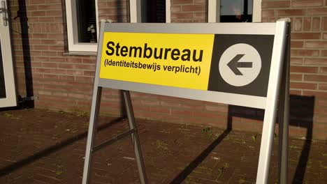 Shots-with-Gimbal-of-the-European-Elections-2019-polling-stration-sign,-Friesland-The-Netherlands-Holland