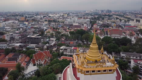Aerial-footage-of-Temple-of-the-Golden-Mount-in-Bangkok