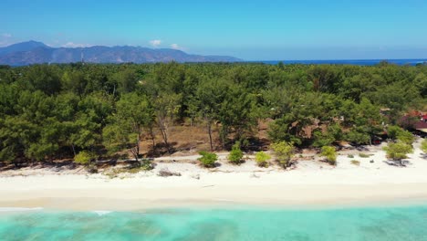 Kalimantan-Island,-Asia---Surrounded-By-White-Sand-and-Green-Trees-With-Clear-Blue-Sky-In-The-Background---Aerial-Shot