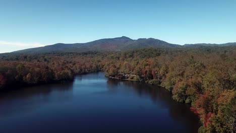 Aerial-Price-Lake-with-Grandfather-Mountain-in-Background-in-4k
