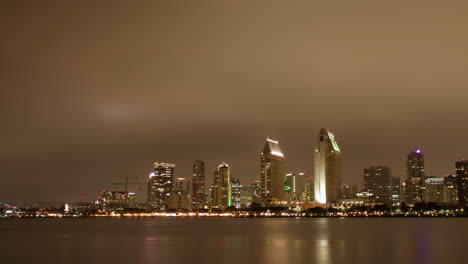 Panning-Time-Lapse-of-San-Diego-Skyline-Across-the-Water-at-Night