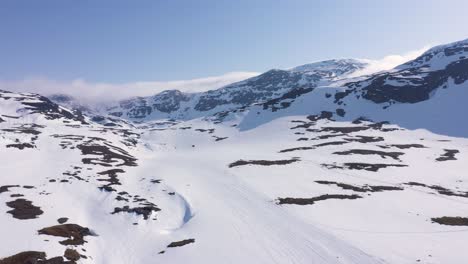 Aerial-view-of-snowy-mountain-landscape