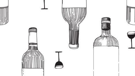Strichzeichnung-Skizzierte-Weinflaschen,-Die-Den-Hintergrund-Scrollen