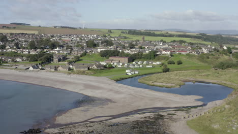 An-aerial-view-of-Inverbervie-looking-over-the-town-from-the-sea-on-a-sunny-summer's-day