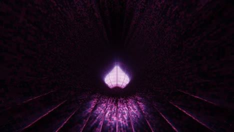 VJ-Schleife-–-Leuchtendes-3D-lila-Herz,-Das-über-Eine-Reflektierende-Digitale-Tunneloberfläche-Rollt,-Wobei-Linien-In-Der-Dunkelheit-Verschwinden