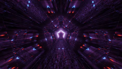 Bright-Light-Mosaic-Mirror-Reflections-in-Purple,-Pentagon-Tunnel,-3D-Motion