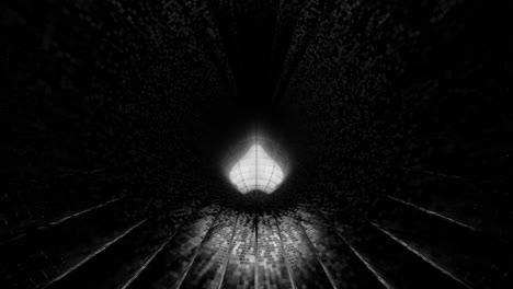VJ-Loop---Glowing-3D-White-Heart-Rolling-Along-a-Reflective-Digital-Tunnel-Surface-With-Lines-Disappearing-into-the-Darkness