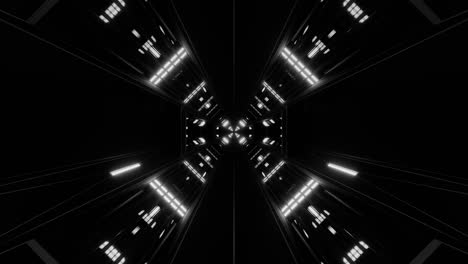 Monochrome-Black-Space-Hangar-Animation,-Forward-Motion-Blur,-3D-Graphic