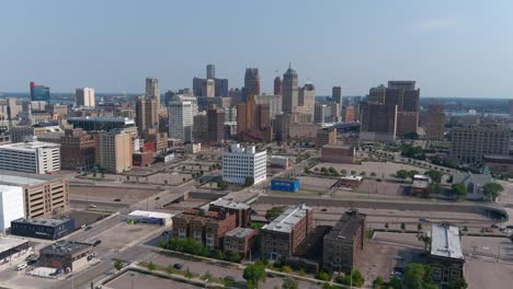 High-angle-aerial-shot-of-downtown-Detroit