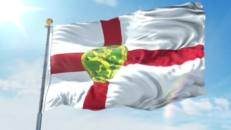 4k-3D-Darstellung-Der-Wehenden-Flagge-Auf-Einem-Pol-Des-Landes-Alderney