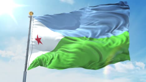 4k-Ilustración-3d-De-La-Bandera-Ondeante-En-Un-Poste-Del-País-Djibouti