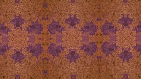 Trippy-Rorschach-pattern-of-purple-ink-drops-in-orange-liquid,-abstract
