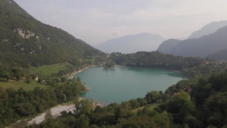Aerial-view-in-4k-of-Tenno-Lake,-Trentino,-Italy