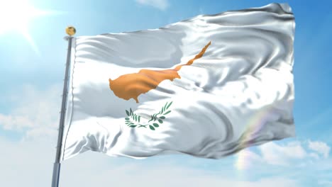 4k-3D-Darstellung-Der-Wehenden-Flagge-An-Einem-Mast-Des-Landes-Zypern