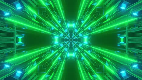 Animation-of-immersing-through-long-hollow-space-tunnel-with-converging-bright-green-lines-towards-the-center