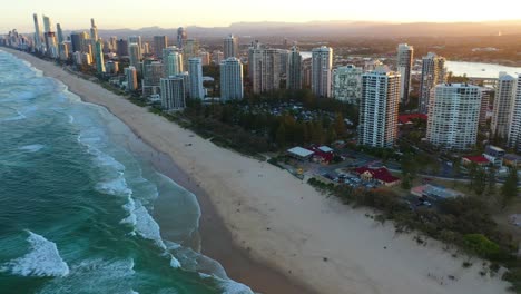 Sunset-Gold-Coast,-Surf-beaches,luxury-apartments.Australia,slow-pan