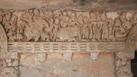 Slow-upward-pan-of-hard-carved-temple-in-Sri-Lanka