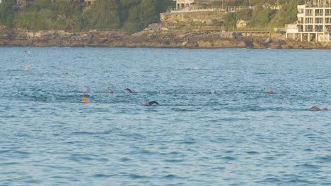 Slow-Motion-Swimmers-in-Ocean-Waters-of-Sydney,-Australia