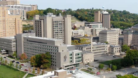 University-of-Pittsburgh-college-campus,-Litchfield-Towers-residence-halls,-academic-buildings,-Pitt-Public-Health-building