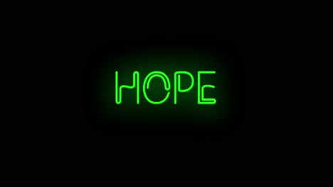 Blinkendes-Grünes-„Hope“-Neonschild-Mit-Flackerndem-Ein--Und-Ausschalten-Auf-Schwarzem-Hintergrund