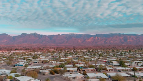 Epic-drone-shot-of-Tucson-Arizona-with-Tucson-Mountains-in-background
