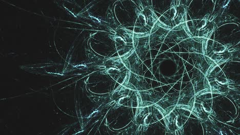 Außerirdischer-Fraktaler-Wirbel-Mit-Tiefen-Kontrastlinien-In-Verblasstem-Grün,-Kreise-Aus-Endlos-Schleifendem-Chaos-Hintergrundvideo