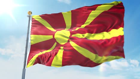 4k-3D-Darstellung-Der-Wehenden-Flagge-An-Einem-Mast-Des-Landes-Mazedonien