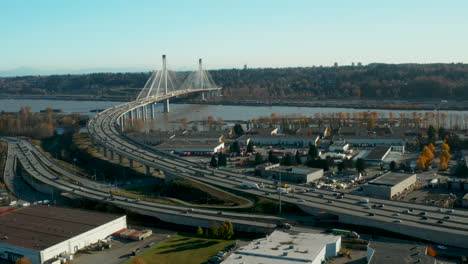 Scenic-aerial-view-of-the-Port-Mann-Bridge-over-the-Fraser-River-in-British-Columbia