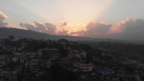 Aerial-hyper-lapse-over-Shillong-city-during-sunset