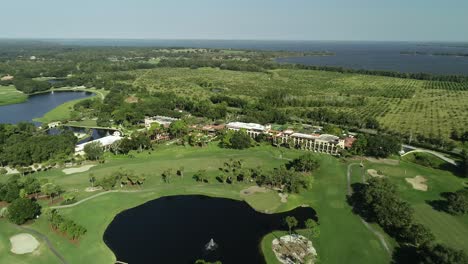 Aerial-View-of-Mission-Inn-Resort-and-Prestigious-LPGA-Golf-Course-in-Howey-In-The-Hills,-FL