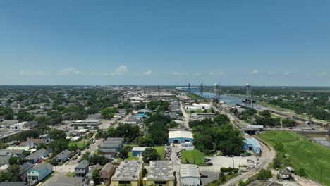Aerial-view-of-Marigny-near-an-abandoned-military-facility-in-New-Orleans,-Louisiana